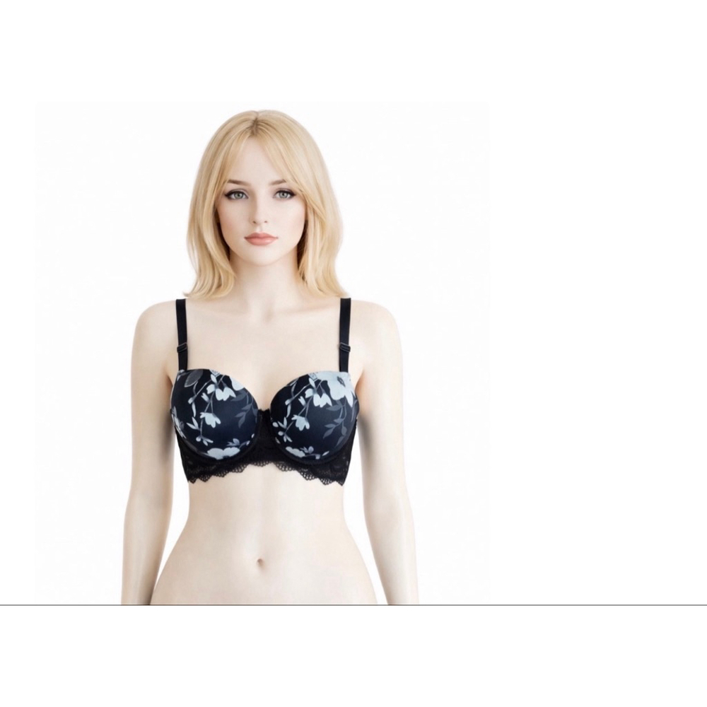 Women's Auden Black & White Floral Demi Coverage T-Shirt Bra 32D